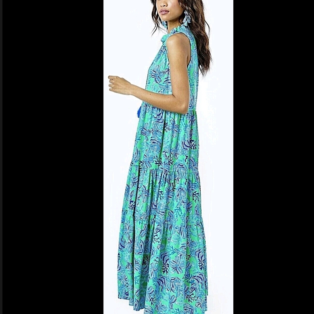 Lilly Pulitzer Green & Blue Tropical Print Maxi Dress - Picture 5 of 13